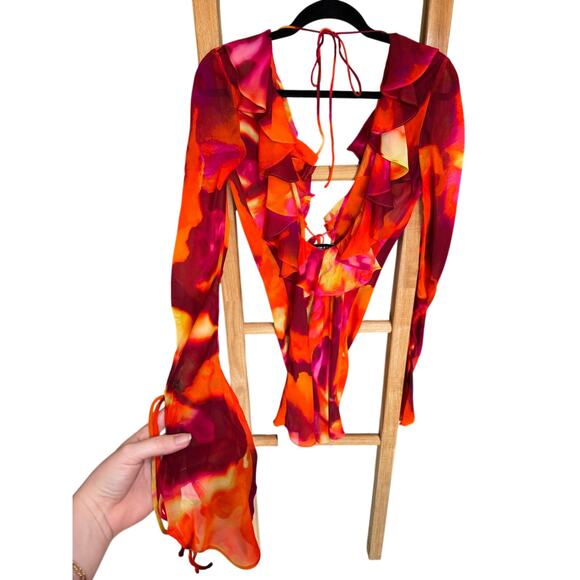 NWT Rat And Boa Dali Dress Tie Dye Open Back Mini Red Orange Size Small - Picture 9 of 15